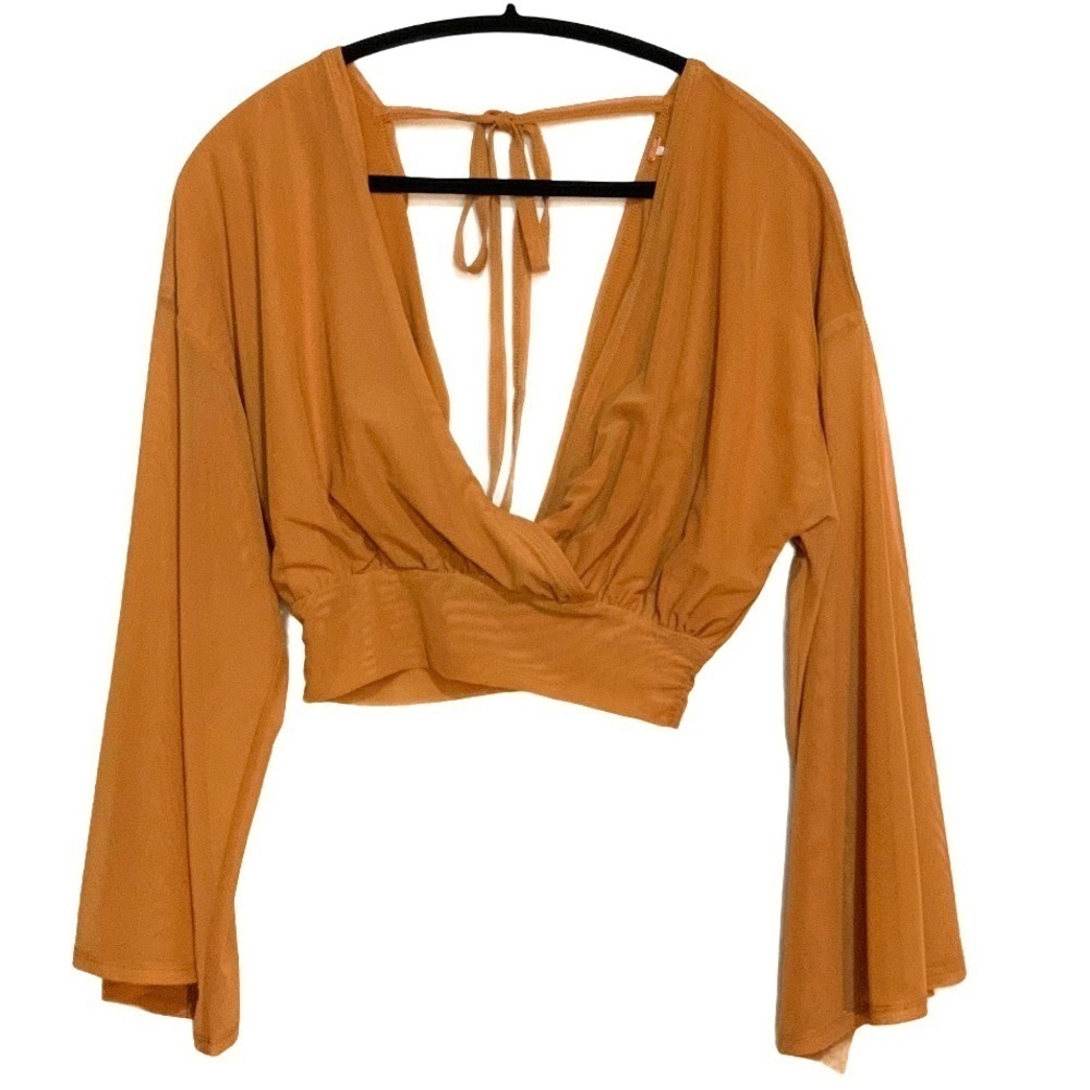Free People Deep V Crop Blouse Mustard Size XSmall